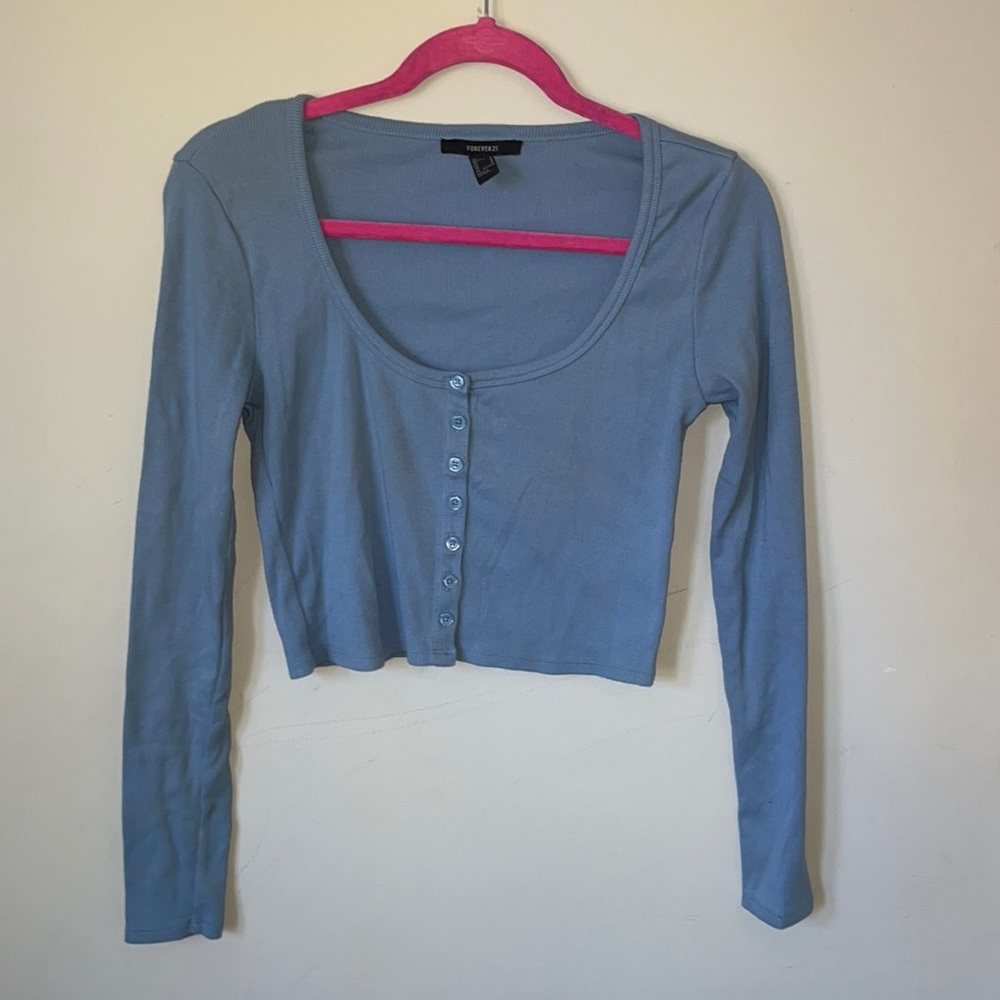 Light blue button up long sleeve top